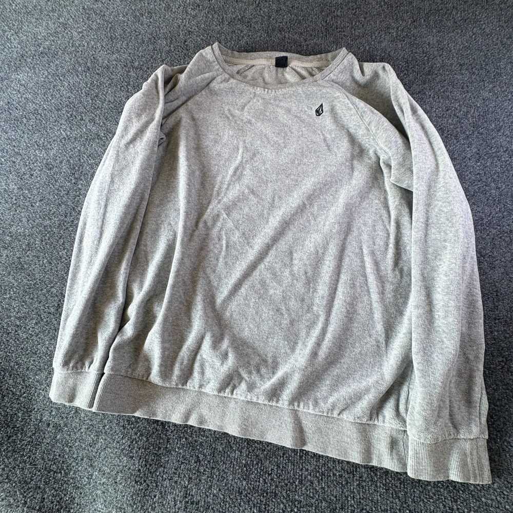 Volcom Somebodys Babe Sweater Mens M Gray Embroidered Diamond Logo Raglan Sleeve